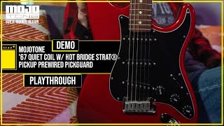 MOJOTONE 67 QUIET COIL STRAT PREWIRED PICKGUARD W HOT BRIDGE  DEMO [upl. by Ahseeyt]