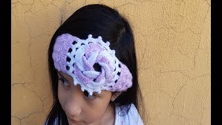 Diadema  a Crochet  Ganchillo  Muy Facil  paso a paso  tejida con flor en 3D [upl. by Yerot20]