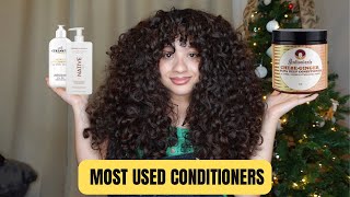 BEST CONDITIONERS FOR CURLY HAIR most used  CURLSMAS DAY 2 [upl. by Jillane]