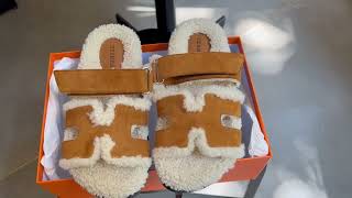 HERMES CHYPRE SANDALS WITH FUR UNBOXING [upl. by Aliak]