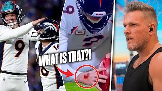 What The Hell Was That Stuff On Broncos Holders Hand On Game Winning Kick vs Bills  Pat McAfee [upl. by Crispen405]