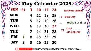 May Calendar 2026 maycalender2026 [upl. by Allerus209]