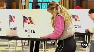 Voters line up to cast their ballots for US president  VOA News [upl. by Melmon259]