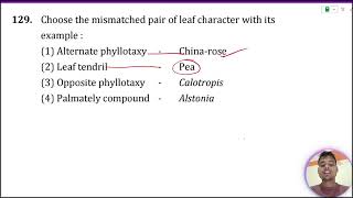 Choose the mismatched pair of leaf character with its example 1 Palmately compound  Alstonia [upl. by Chud]