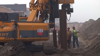 Steel Sheet Piling Installation Begins to Protect Route 35 and Homes [upl. by Nylkaj]