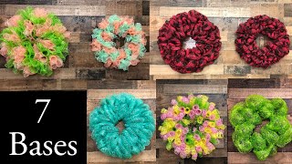 7 Deco Mesh Wreath Bases  5 Different Methods All Using a 14quot Dollar Tree Wreath Frame [upl. by Ermeena567]