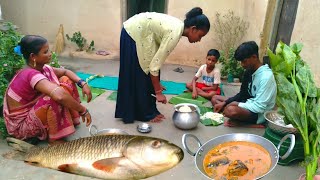 How they cook ROHU FISH recipe in tribe village l Rui macher recipe l Indian village cooking [upl. by Schuman]