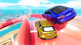 Cars VS Water Slides Parkour  Sports Car Crash Driver  BeamNG Drive [upl. by Ativel]