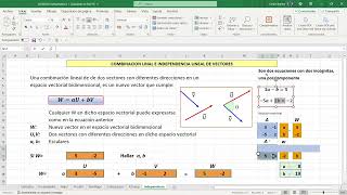 Combinación e independencia lineal de vectores con Excel  Teoría y ejemplo [upl. by Sapowith]