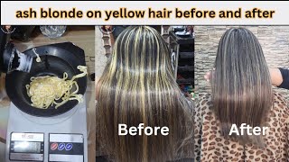 How to get Ash Blonde Hair Color from YellowGolden Hairs  Amazing Before After Transformation [upl. by Acinorev]