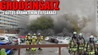 TIEFGARAGENBRAND MASSIVE RAUCHENTWICKLUNG  3 Autos brannten  Großeinsatz Feuerwehr Düsseldorf [upl. by Kries]