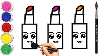 HOW TO DRAW A CUTE LIPSTICK  DRAW CUTE THINGS  LIPSTICK DRAWING amp COLORING FOR KIDS [upl. by Shulem]