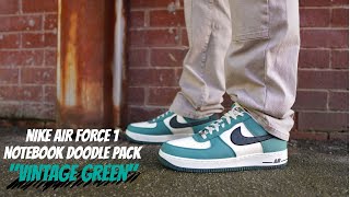 NIKE AIR FORCE 1 LOW quotNOTEBOOK DOODLE PACKquot  VINTAGE GREEN REVIEW  UNBOXING [upl. by Abocaj866]