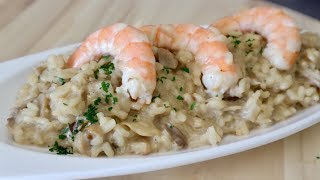 RISOTTO DE CHAMPIÑONES Y LANGOSTINOS  receta de arroz fácil y deliciosa [upl. by Atenek]