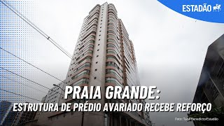 Estrutura de prédio avariado na Praia Grande recebe reforço veja [upl. by Alekin]