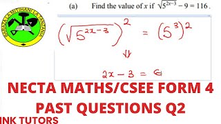 NECTA FORM 4 NECTA MATHS 2020 CSEE MATHS PAST PAPERnecta form 4 maths past papers 2019 Q2 [upl. by Boote]