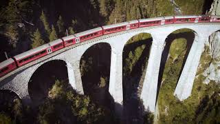 Drone footage of the Landwasser Viaduct Graubünden Switzerland [upl. by Adlesirg]