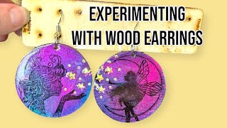 DIY wood earrings fairy earring Easy shimmer spray decoupage [upl. by Elyrrad]