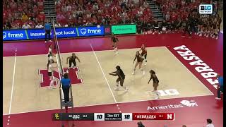 Bergen Reilly Kill Harper Murray Kill Merritt Beason Defense Nebraska Husker Volleyball 92924 USC [upl. by Nnylekoorb]