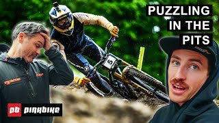 Puzzling in the Pits with Andreas Kolb amp Jordi Cortes at the BielskoBiała DH World Cup [upl. by Blase447]