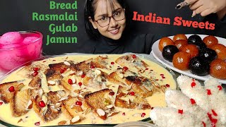 Eating Indian Sweets  Big Bites  Messy Eating  Indian Sweets Asmr Eating  Mukbang  Rasmalai [upl. by Atinad]