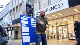 Angry Atheist Tries To Stop Street Preacher [upl. by Nedgo231]