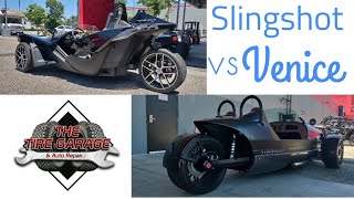 Polaris Slingshot vs Vanderhall Venice  Head to Head Test Drive  The Tire Garage TV Ep7 [upl. by Kassia]