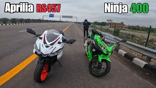 Ninja 400 vs Aprilia RS457  On Public Demand [upl. by Licastro]