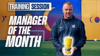 HANSI FLICK RECEIVES COACH OF THE MONTH AWARD for OCTOBER  FC Barcelona Training 🔵🔴 [upl. by Leverett]