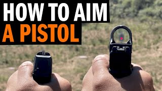 How To Aim A Pistol Using Iron Sights Or A Red Dot [upl. by Nahej]