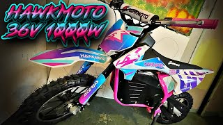 HAWKMOTO 36V 1000W Electric Dirt Bike  Fitting WICKED MX Decals [upl. by Aiseneg]