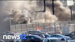 High voltage fire in Parkchester shuts down Amtrak service  Breaking news team coverage  News 12 [upl. by Lila]