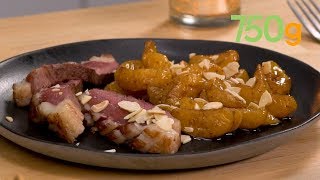 Recette de magret de canard aux clémentines et aux amandes  750g [upl. by Burr538]