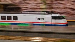 Amtrak trains RTL Turboliner and F40PH runbys and chases N scale compositions etc [upl. by Nosduj441]