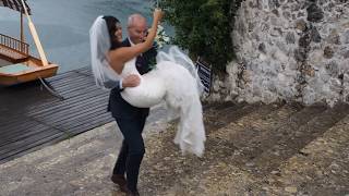 Carrying bride up the 99 steps on Lake Bled Slovenia [upl. by Airamana944]