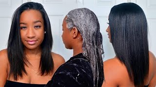 I RELAXED MY HAIR AFTER A ONE YEAR STRETCH  How I Self Relax At Home [upl. by Lain]