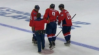 Ovechkin needs help leaving the ice after low Kadri hit [upl. by Yhtrod447]