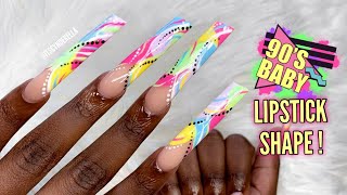 WATCH ME WORK LIPSTICK SHAPE 90S NAILS  XXL LONG NAILS  ACRYLIC NAILS [upl. by Esinert323]