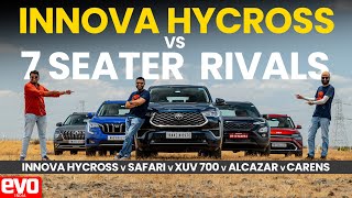 Innova HyCross vs Safari vs XUV700 vs Alcazar vs Carens  7Seater MegaComparo  evo India [upl. by Allene]