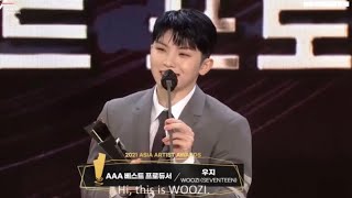 seventeen AAA 2021 Woozi Best producer award [upl. by Enelyak]