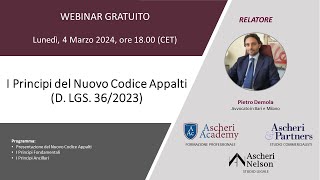 Webinar I Principi del Nuovo Codice Appalti D LGS 362023 [upl. by Sclater]