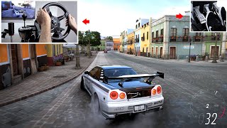 Forza Horizon 5  Drifting Skyline R34 in City w900° Steering Wheel Setup [upl. by Idnor]