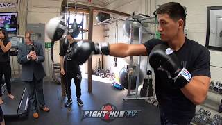 DMITRY BIVOL SHOWS AMAZING HAND EYE COORDINATION WHILE TRAINING ON HEAVY END BAG [upl. by Jemy]