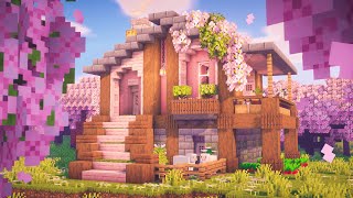 Minecraft  How to build a Cherry Blossom Survival House [upl. by Heidt]