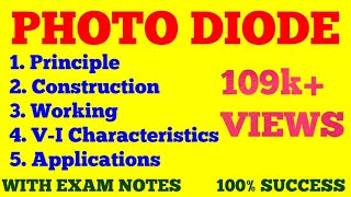 PHOTODIODE  PRINCIPLE CONSTRUCTION WORKING VI CHARACTERISTICS OF PHOTO DIODE  EXAM NOTES [upl. by Hannover]