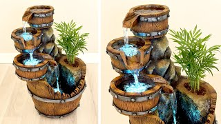 DIY Concrete Barrel Waterfall Fountain Pot  Cement Craft Idea [upl. by Barnie]