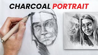 Charcoal Drawing Portrait Of A Woman With Reflection [upl. by Pickford]