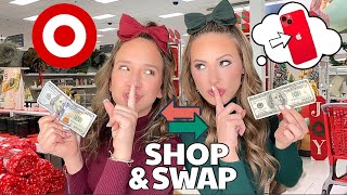 100 CHRISTMAS TARGET SHOP amp SWAP GIFT CHALLENGE KAYLA VS KALLI ❤️💚 [upl. by Josler]