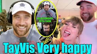 Travis Kelce says he amp Taylor Swift are Very Happy in their relationship on New Heights Hotline [upl. by Anaderol915]