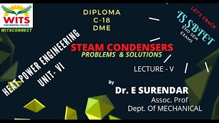 HEAT POWER ENGINEERING UNITVI PROBLEMS ON STEAM CONDENSERS LEC 5 WITSCONNECT  TSSBTET [upl. by Amzu]